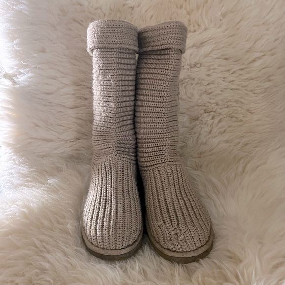 UGG Tan Tall Knit Cardy Pull-On Comfy Sweater Boots - Picture 4 of 8
